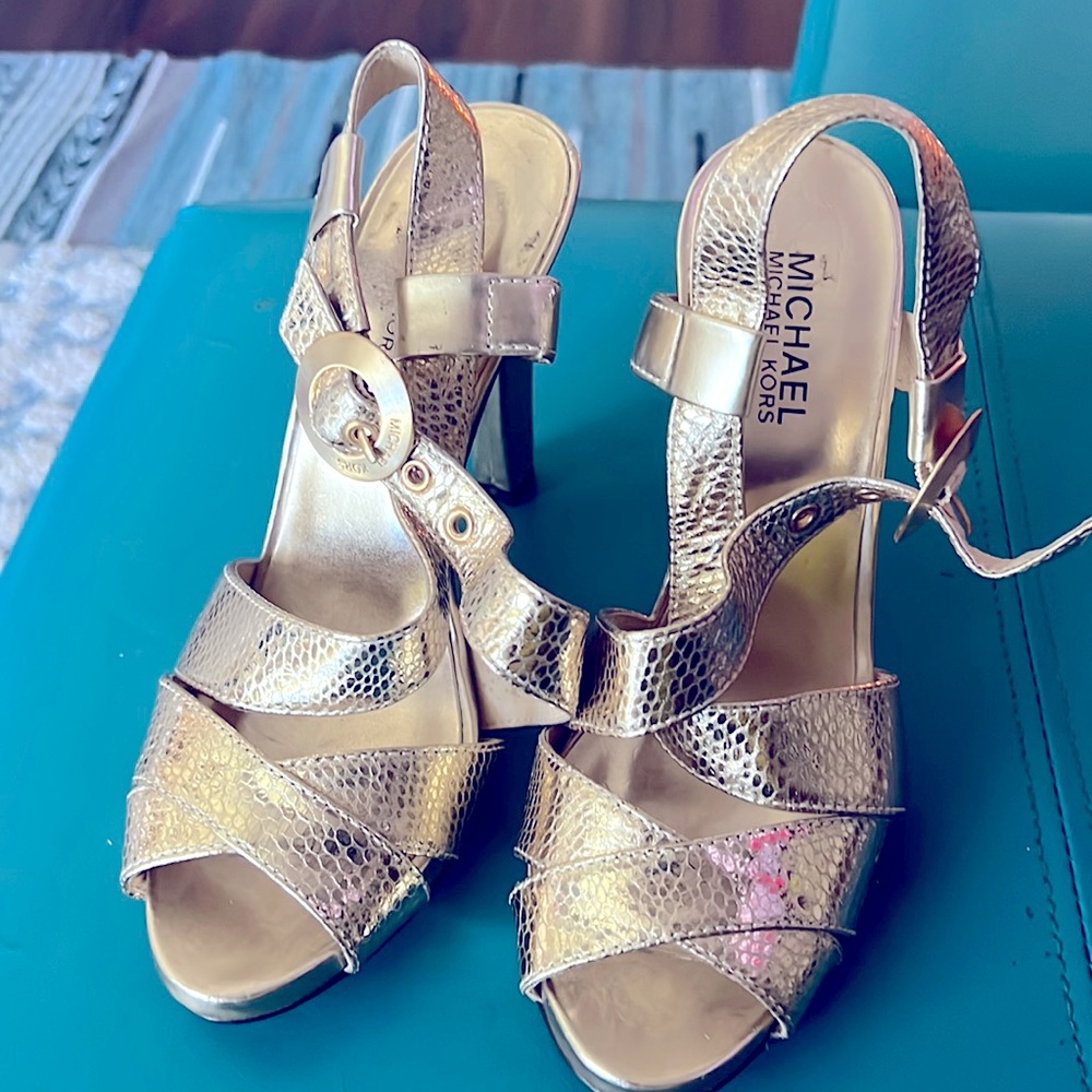 Color Block Gold and Silver Leather High Sandals - Adorable! New! Size: